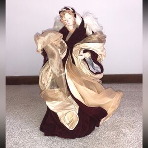 Elegant Angel Figurine in Burgundy and Gold